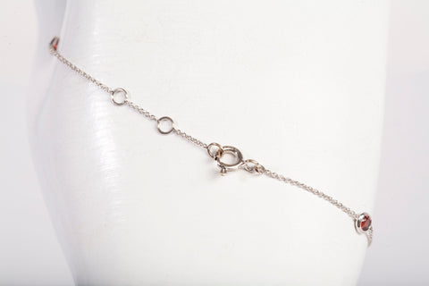 Ladies 14k White Gold Garnet Station by the Yard Bracelet