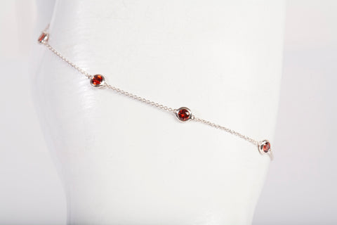 Ladies 14k White Gold Garnet Station by the Yard Bracelet