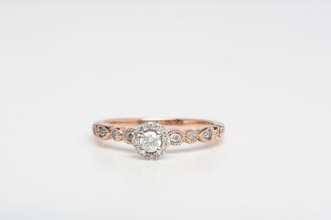 Ladies 10k Rose Gold Halo Diamond Accent Engagement Ring .25CTW