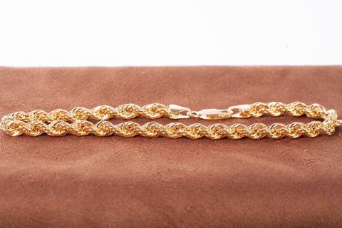Unisex 10k Yellow Gold Rope Style Bracelet Size 8.25"