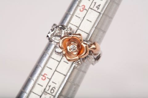 Vintage 14k Two-Tone Rose Flower Diamond Ring