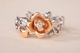 Vintage 14k Two-Tone Rose Flower Diamond Ring