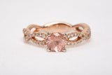 Ladies 14k Rose Gold Morganite with Diamond Twisted Pave Shank Ring