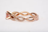 Ladies 14k Rose Gold Morganite with Diamond Twisted Pave Shank Ring