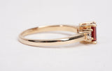 Ladies 14k Yellow Gold Garnet Emerald Cut with Diamond Accents Ring