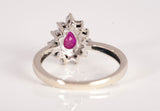 Ladies 14k White Gold Pear Shaped Ruby Diamond Accent Ring Size 7