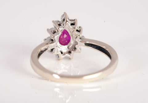Ladies 14k White Gold Pear Shaped Ruby Diamond Accent Ring Size 7