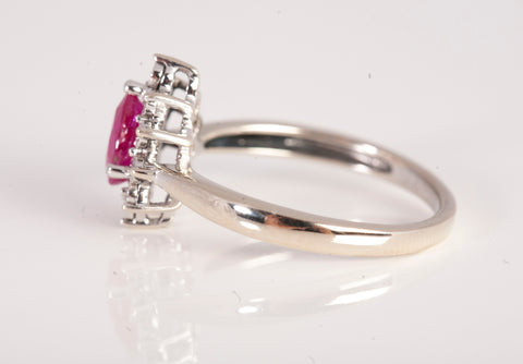 Ladies 14k White Gold Pear Shaped Ruby Diamond Accent Ring Size 7