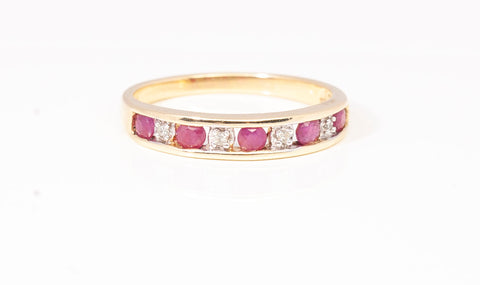 Ladies 10k Yellow Gold Ruby & Diamond Accent Band