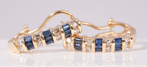 Ladies 14k Yellow Gold Sapphire & Diamond Latch back Earrings