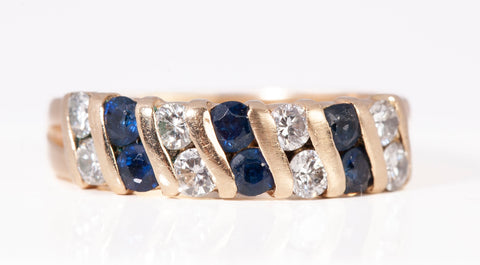 Ladies 14k Yellow Gold Saphire & Diamond Band 0.08CTW