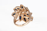 Ladies Estate 14k Yellow Gold Sapphire & Diamond Cluster Ring 0.04CTW