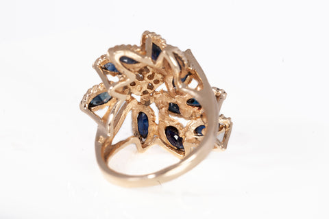 Ladies Estate 14k Yellow Gold Sapphire & Diamond Cluster Ring 0.04CTW