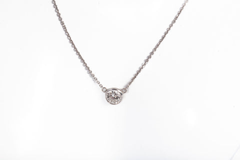 Ladies Dainty 14k White Gold Solitaire Diamond Pendant Necklace 0.61CTW