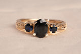 Ladies 14k Yellow Gold Three Stone Sapphire Ring
