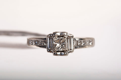 Ladies 14k White Gold Princess Cut with Diamond Accents Engagement Ring