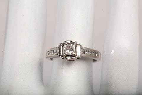 Ladies 14k White Gold Princess Cut with Diamond Accents Engagement Ring