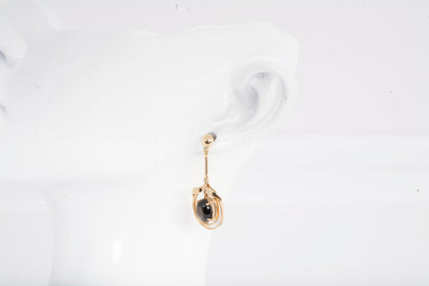 Ladies 14k Yellow Gold Black Star Sapphire Dangle Earrings