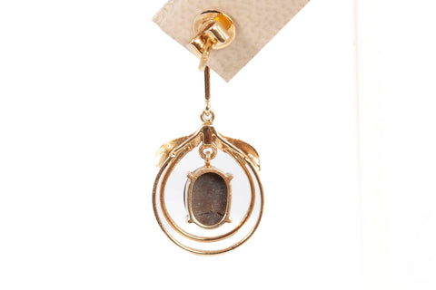 Ladies 14k Yellow Gold Black Star Sapphire Dangle Earrings