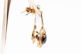 Ladies 14k Yellow Gold Black Star Sapphire Dangle Earrings