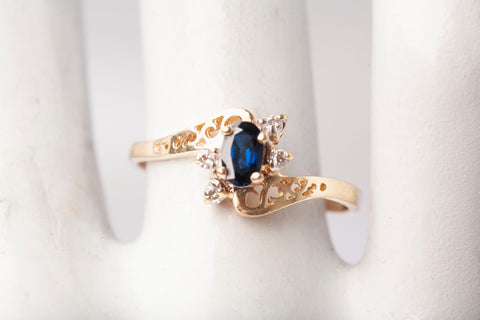 Ladies 10k Yellow Gold Sapphire with Diamond Accents Bypass Ring