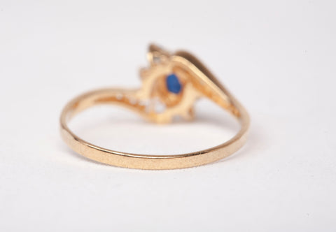 Ladies 10k Yellow Gold Sapphire with Diamond Accents Bypass Ring