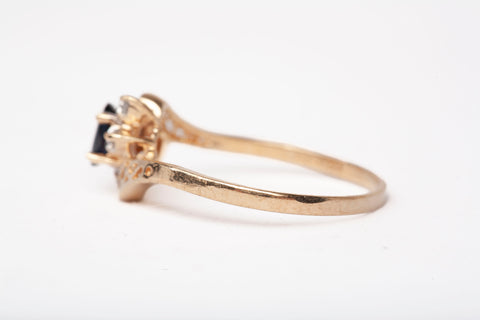 Ladies 10k Yellow Gold Sapphire with Diamond Accents Bypass Ring