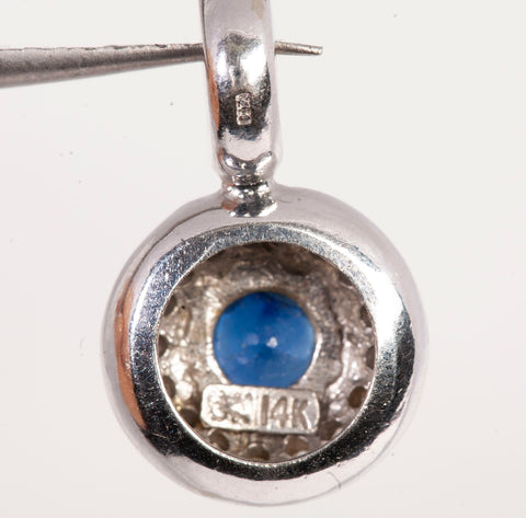 Ladies 14k White Gold Sapphire with Diamond Halo Pendant