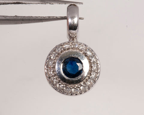Ladies 14k White Gold Sapphire with Diamond Halo Pendant