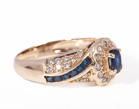 Ladies 14k Yellow Gold Sapphire with Diamond Accents Cocktail Ring
