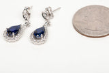 Ladies 10k White Gold Pear Shaped Sapphire & Diamond Drop Earrings