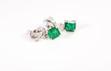 Natural Emeralds and Diamond Earrings 14k White Gold