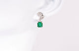 Natural Emeralds and Diamond Earrings 14k White Gold