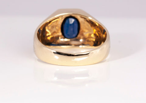 Mens Blue Sapphire Wide Band 14k Yellow Gold Size 9.25