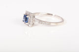 Ladies 18k White Gold Princess Cut Blue Sapphire Diamond Halo Accent Ring 0.145CTW