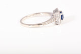 Ladies 18k White Gold Princess Cut Blue Sapphire Diamond Halo Accent Ring 0.145CTW