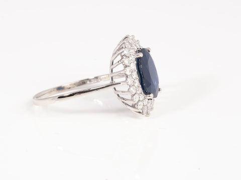 Ladies 18k White Gold Sapphire and Diamond Halo Ring .62CTW