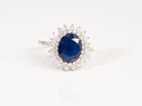 Ladies 18k White Gold Sapphire and Diamond Halo Ring .62CTW