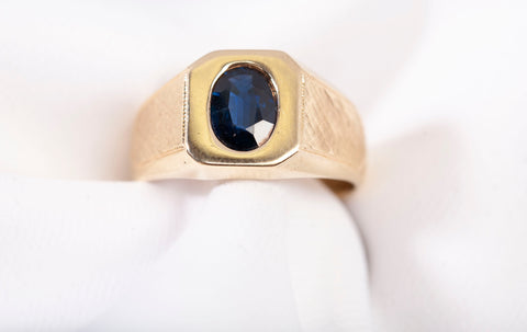 Mens Blue Sapphire Wide Band 14k Yellow Gold Size 9.25