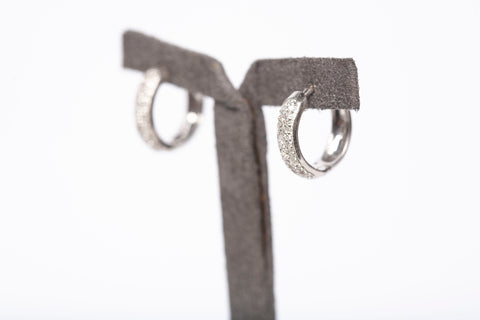 Ladies Sterling Silver 925 Mini Diamond Hoop Earrings