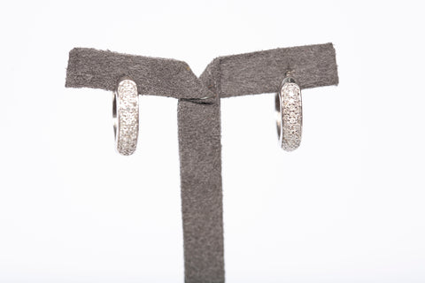 Ladies Sterling Silver 925 Mini Diamond Hoop Earrings