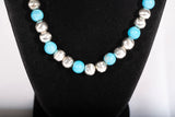 Ladies Sterling Silver 925 & Turquoise Beaded Ball 20'' Necklace