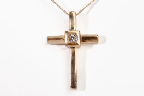 Dainty 18k Yellow Gold Diamond Cross Pendant