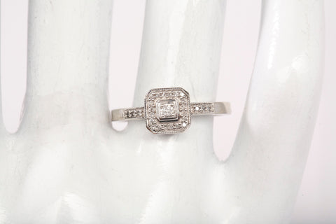 Ladies 10k White Gold Princess and Round Diamond Engagement Ring