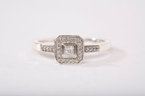 Ladies 10k White Gold Princess and Round Diamond Engagement Ring