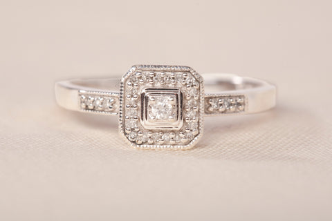 Ladies 10k White Gold Princess and Round Diamond Engagement Ring