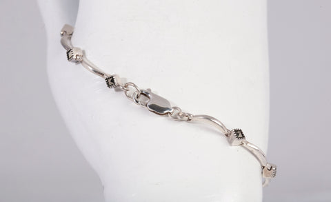 Ladies .925 Sterling Silver Marcasite Link Bracelet 7.5"