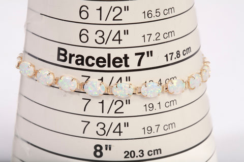 Ladies 14k Yellow Gold Oval Cut Opal Tennis Bracelet Size 7.25"
