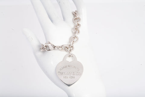Authentic Tiffany & Co. Sterling Silver Extra Large Heart Tag Link Bracelet Size 6.25"