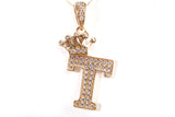 Men's 10k Yellow Gold "T" Crown Initial Cubic Zirconia Pendant